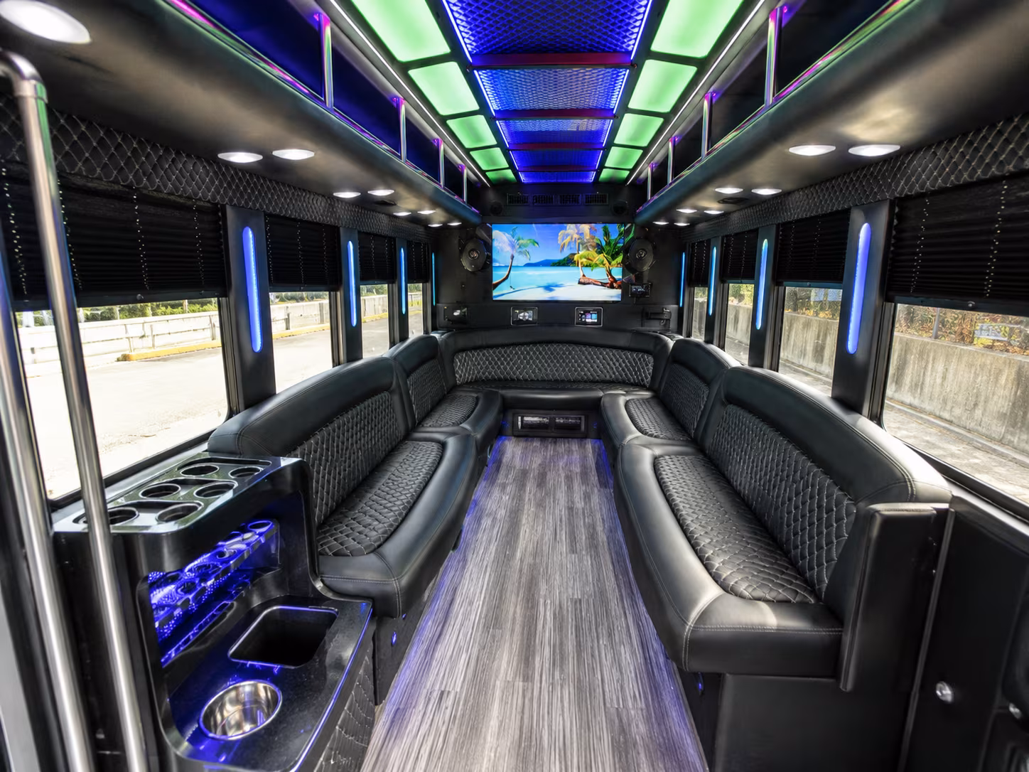 indio 18 passenger party bus inside